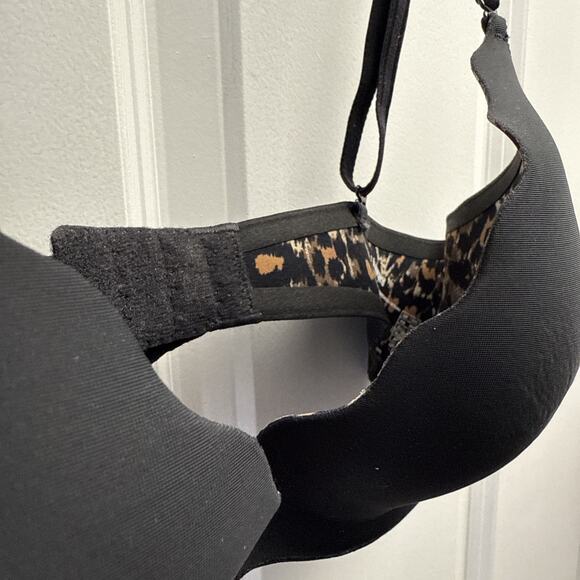 Wacoal b.tempt'd b.wow'd‎ Push Up Black Bra Leopard Print Inner Lining 32 C NWOT - Picture 6 of 10